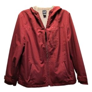 GAP Women's Red Hooded Zip Front Windbreaker Rain Jacket - Size L